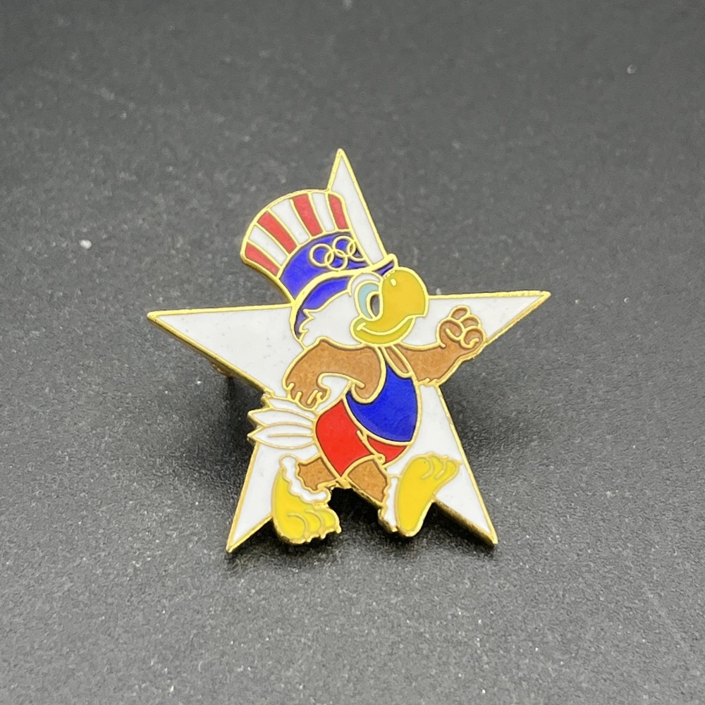 1984 Los Angeles Olympics Sam The Eagle Walking Event Star Lapel Hat Pin